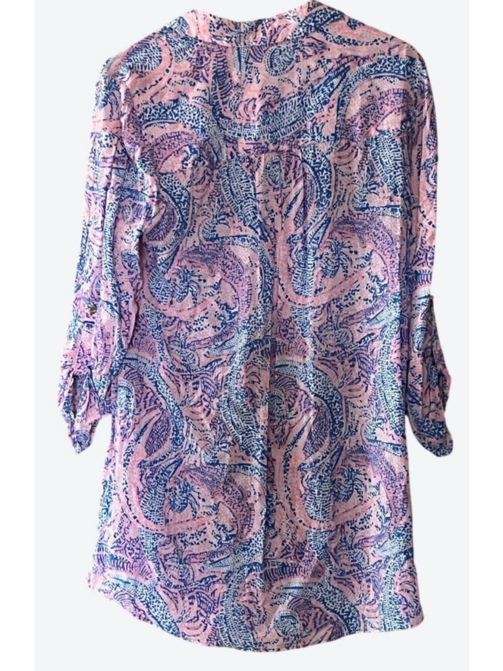 Lilly Pulitzer Women's Medium 3/4 Sleeve Geometric Button Front Blouse Pink Blue - Picture 3 of 7